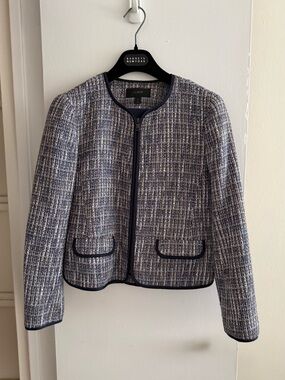 J. Crew Navy and White Tweed Zip Jacket